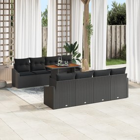 Conjunto de Sofá de Jardim de 7 Peças com Almofadas Preto Polyrattan