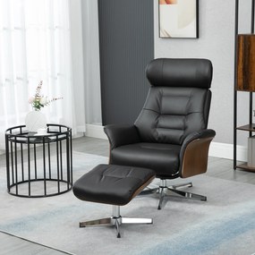 Poltrona relax com apoio para os pés, poltrona de relaxamento com encosto reclinável e apoio para a cabeça ajustável, 80 x 84 x 108 cm, preta