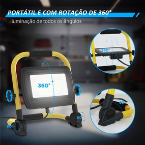 Preojetor LED Recarregável com Cabeças e Suporte Ajustáveis 50W 4250 L