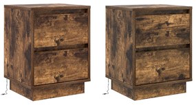 Criados-Mudos  com Luzes LED 2 pcs Carvalho Defumado 39x34.5x50 cm