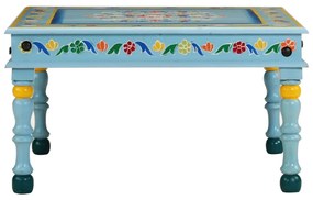 Mesa de centro pintada à mão mangueira maciça azul turquesa