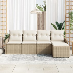 Conjunto de Sofá de Jardim vidaXL 5 Peças com Almofadas Bege Rattan Po