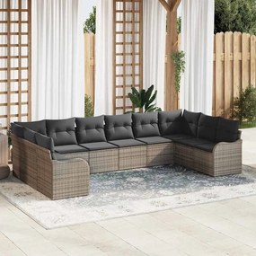 Conjunto de Sofá de Jardim vidaXL 10 Peças com Almofadas Cinzento Rattan PE