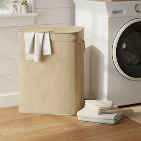 Cesto para roupa suja em bambu 90 L, saco para roupa suja removível e lavável, 49 x 33 x 61 cm natural