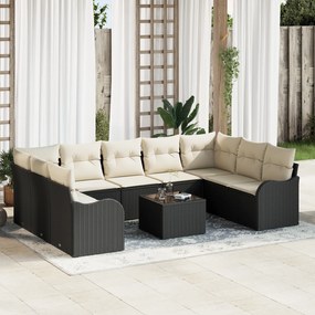 Conjunto de Sofá para Jardim vidaXL 9 Peças com Almofadas Rattan Poliéster Marrom