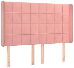 Cama box spring c/ colchão/LED 140x190 cm veludo rosa