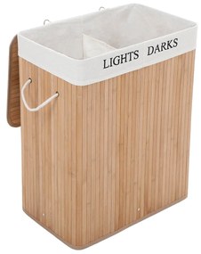 SONGMICS 100L (62,5 x 52 x 32 cm) cesto de roupa dobrável em bambu com 2 compartimentos cesto de roupa com saco de roupa removível., Bambu, natural, LCB64Y