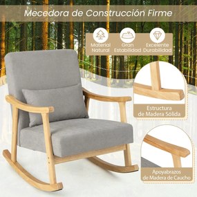 Cadeira de baloiço com braços de madeira com borracha Encosto largo e assento almofadado 90 x 66 x 83 cm Cinzento