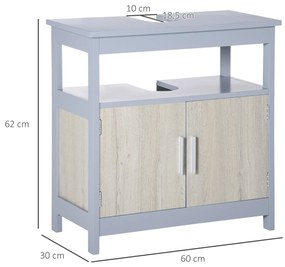 Móvel para Lavatório Pousar Armário Casa de Banho com 2 Portas e Prateleira de Armazenamento Carga 15kg Estilo Moderno Anti-Tombamento 60x30x62cm Cinz