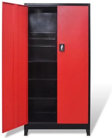 Armário de ferramentas 2 portas aço 90x40x180 cm preto vermelho