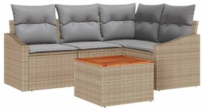 Conjunto de Sofá de Jardim 5 pcs Bege, cinza claro