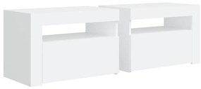 Mesas cabeceira c/ luzes LED 2 pcs 60x35x40 cm branco