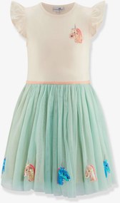 Vestido com saia de tule e unicórnios para menina Happy Girls azul-cristalino
