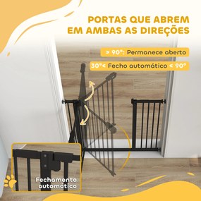 Barreira de Segurança de Cães para Escadas e Portas 74-94 cm com 1 Extensão Fechamento Automático e Sistema de Duplo Bloqueio Aço Preto
