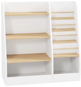AIYAPLAY Estante para Livros Infantil com 4 Prateleiras e Compartimentos para Dormitório Escola Infantil 80x30x80 cm Branco | Aosom Portugal