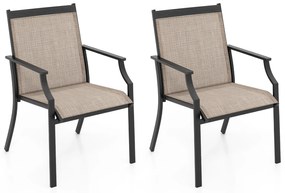 Conjunto de 2 cadeiras de jardim com assentos respiráveis ​​e estrutura de metal, com capacidade para até 150 kg. Cinza