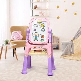 Mesa de Desenho Quadro Preto e Branco para Crianças Conjunto de Desenho Magnético Ajustável e Rotativo 360° Conjunto de Desenho Magnético Portátil Rosa
