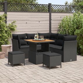 Conjunto de Sofá de Jardim vidaXL de 8 Peças com Almofadas Preto Vime