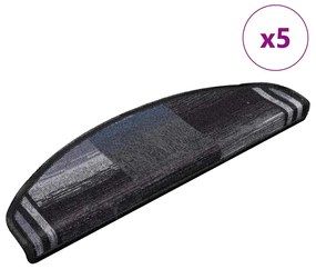 vidaXL Tapetes de escadas adesivos 5 pcs 65x21x4 cm preto e cinzento