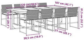 9 pcs conjunto de jantar p/ jardim c/ almofadões vime PE preto