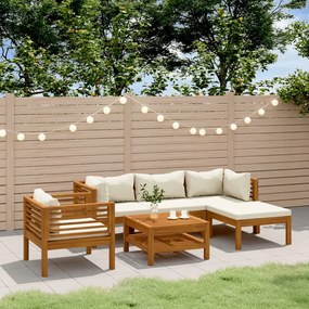 6 pcs conjunto lounge jardim c/ almofadões creme acácia maciça