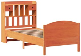 Cama com estante sem colchão 75x190cm pinho maciço castanho-mel