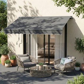 Toldo manual 3,5 x 3 m, cobertura retrátil com inclinação ajustável, manivela, proteção UV e resistente à água, cinzento