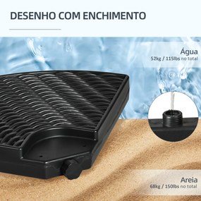 Base para Chapéu de Sol de 4 Peças Recarregável com Areia 68 kg ou Água 52 kg para Jardim Pátio ou Terraço Preto