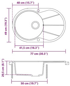 Lava-louça com 1 cuba oval cinzento