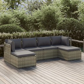 vidaXL 6 pcs conjunto lounge de jardim c/ almofadões vime PE cinzento