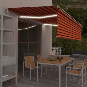 vidaXL Toldo autom. c/ estore/LED/sensor vento 5x3m laranja/castanho