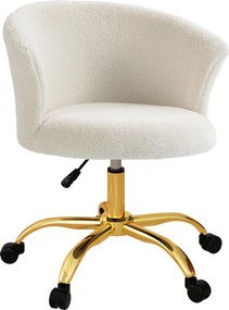 Cadeira de escritório ergonómica, ajustável em altura, assento confortável, giratória branca e dourada