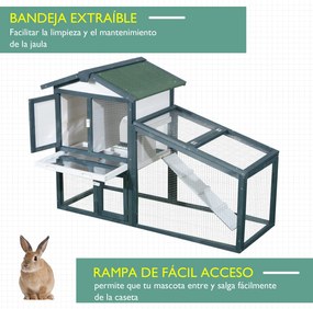 PawHut Gaiola de madeira para coelhos ao ar livre 2 níveis com bandeja removível e várias entradas telhado asfáltico Galinhas cobaias 140x65x100 cm Verde