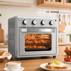 Forno Elétrico de Bancada 30 L 1600 W com Fritadeira a ar 7 Funções e Temporizador 43x39x39 cm Prata