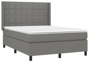 Cama box spring c/ colchão e LED 140x200 cm tecido cinza-escuro