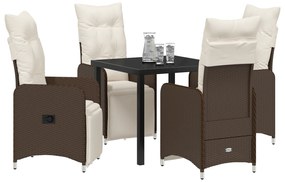 Conjunto de Jantar de Jardim 5 Peças com Almofadas Castanhas de Vime P
