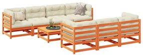 8 pcs conjunto sofás de jardim madeira de pinho castanho mel