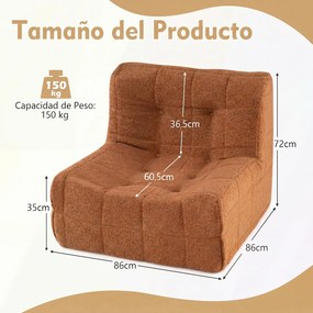 Pufe com enchimento incluído 86 x 86 x 72 cm, esponja integrada, encosto ergonómico, base antiderrapante e capa em tecido macio para sala ou quarto, C