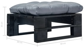Otomano de paletes com almofadão cinzento madeira preto
