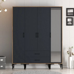 Roupeiro Kumsal STR – Nogueira e Antracite – 160 cm x 47,5 cm x 201,4