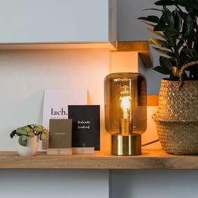 Candeeiro de mesa design em latão com vidro fumê - Bliss Cute