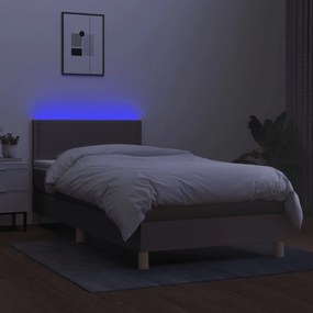 Cama box spring + colchão/LED 90x200cm tecido cinza-acastanhado