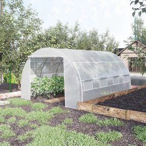 Outsunny Estufa Tipo Túnel de Jardim 4x3x2m com Porta Enrolável 8 Janelas Cobertura de PE 140g/m² e Metal Galvanizado para Cultivos de Plantas Verduras Branco