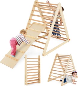 Escada triangular dobrável de madeira para crianças dos 6 meses aos 6 anos para a casa e o quarto das crianças 122 x 71 x 110 cm Natural