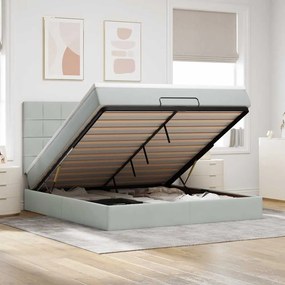 Estrutura cama otomana colchões 160x200cm veludo cinzento claro