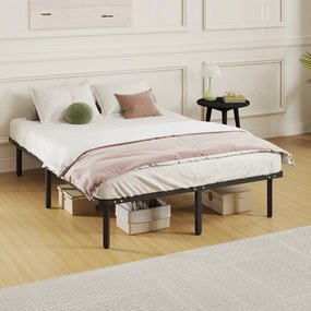 Estrutura Cama 140x190 cm (COLCHÃO NÃO INCLUIDO) Estrado de Cama de Plataforma de Aço com Ripas de Álamo Fácil de Montar Carga 350 kg Preto