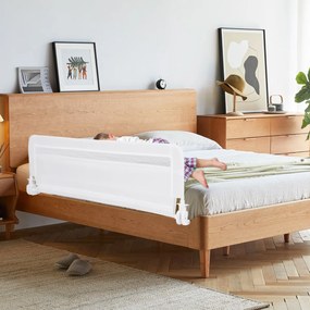 Barreira de Cama para Crianças Dobrável de 120 cm com Capa Removível e Lavável e Correia de Segurança Branca
