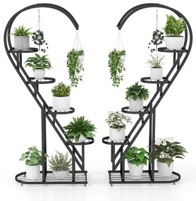 Suporte de metal para plantas de 5 níveis com gancho para pendurar para várias plantas - branco