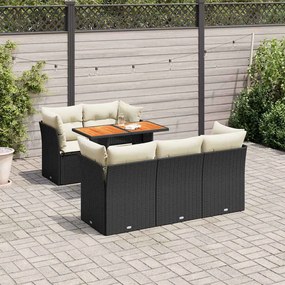 6 pcs conjunto sofás de jardim c/ almofadões vime PE preto