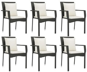 7 pcs conjunto de jantar p/ jardim c/ almofadões vime PE preto